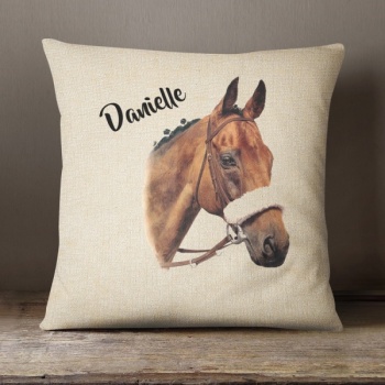 Cream Chenille Cushion - Horse-Add-any-Name